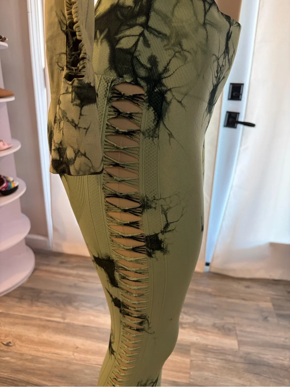 Tie-Dye Olive Green Leggings & Crop Top Set